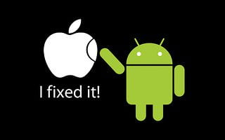 Picture of the Android logo 'fixing' the Apple logo